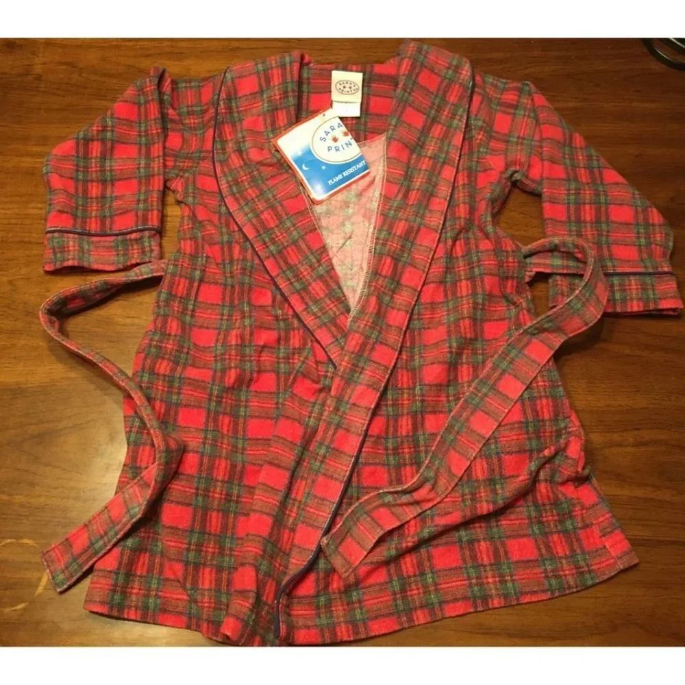 Sara’s Prints Flannel Plaid Robe Size 4 Kids